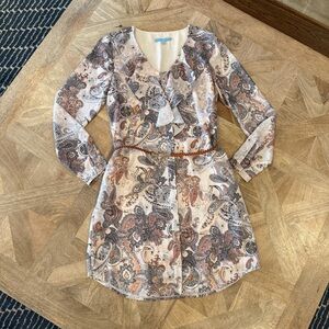 Elegant Belted Paisley Print Dress